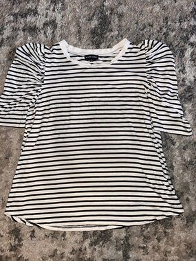 Michael Kors Women's Black & White Striped Puff Sleeve Tee
